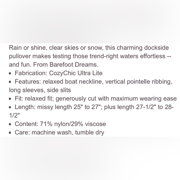 Barefoot Dreams Cozy Chic Dockside Pontelle Pullover - XL - Picture 7 of 10